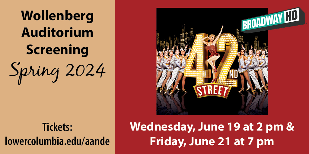 42 street screening in Wollenber Auditorium Screening Spring 2024, Wednesday June 19th at 2pm and Friday June 21st at 7pm