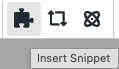 A screenshot of the "Insert Snippet" button in the editor toolbar. It is next to the Assets buttons and Components button.