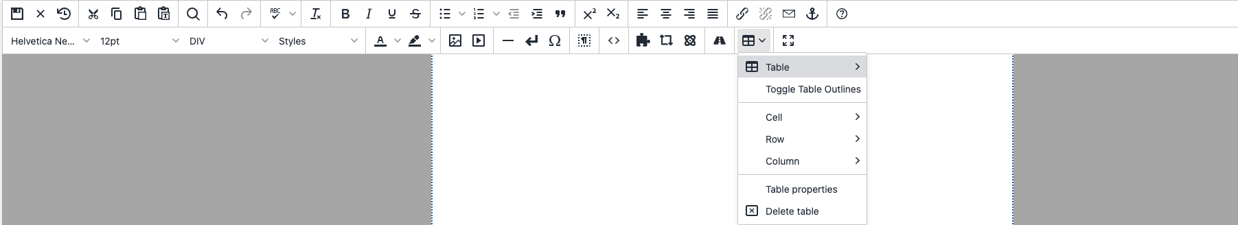 An screenshot of the toolbar in the Omni CMS editor with the Table Tool selected.