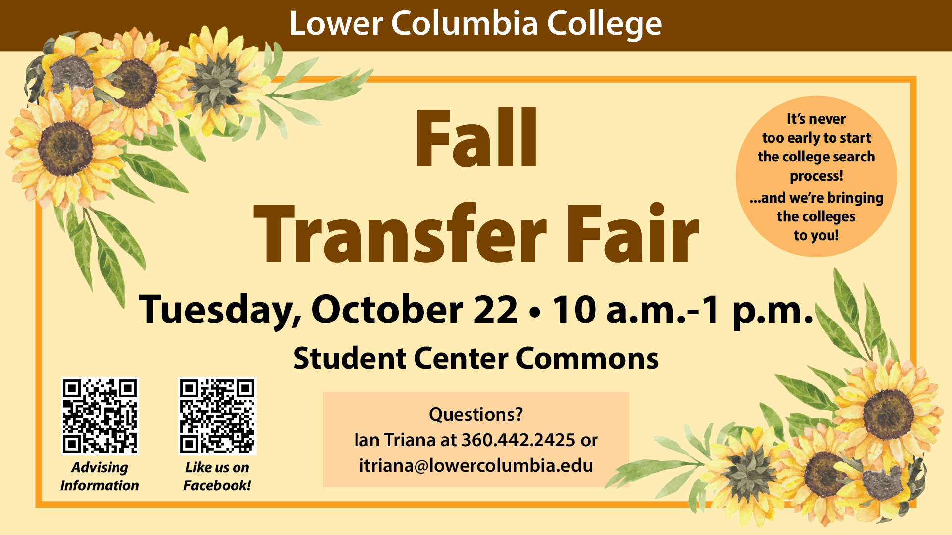 fall 2024 Transfer Fair Monday May 20th 10-1pm at the LCC Student Center