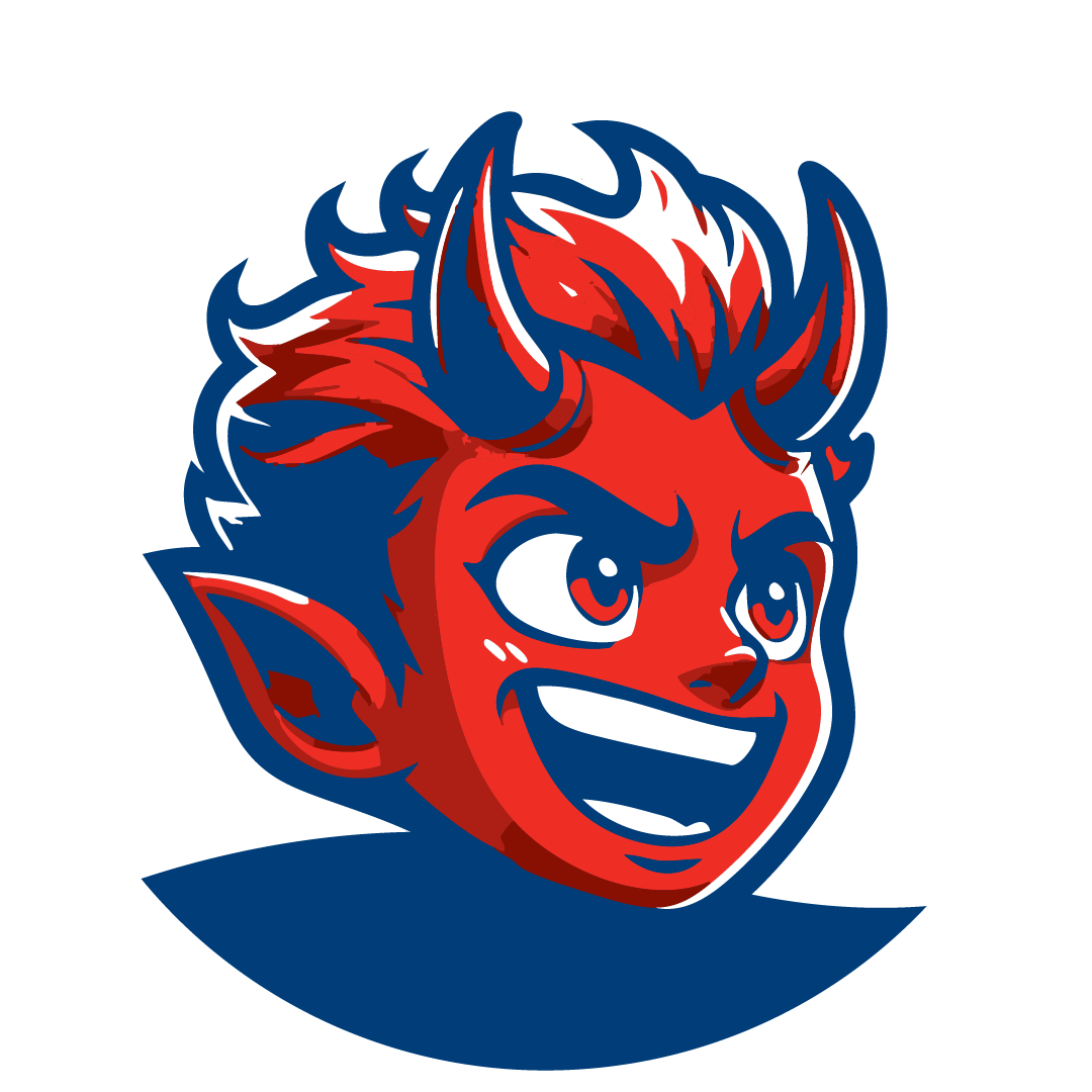 Red and blue devil boy mascot