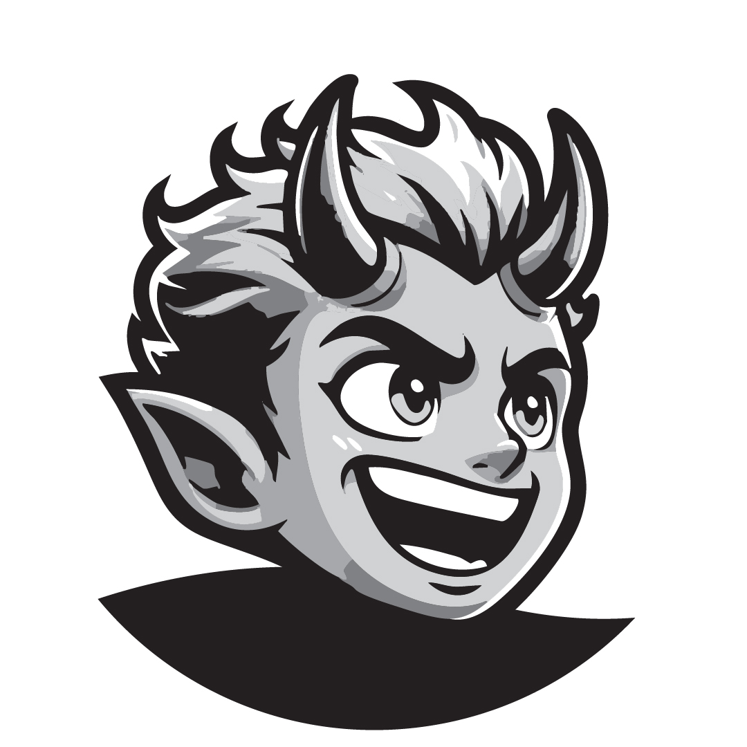 balck and white devil mascot image