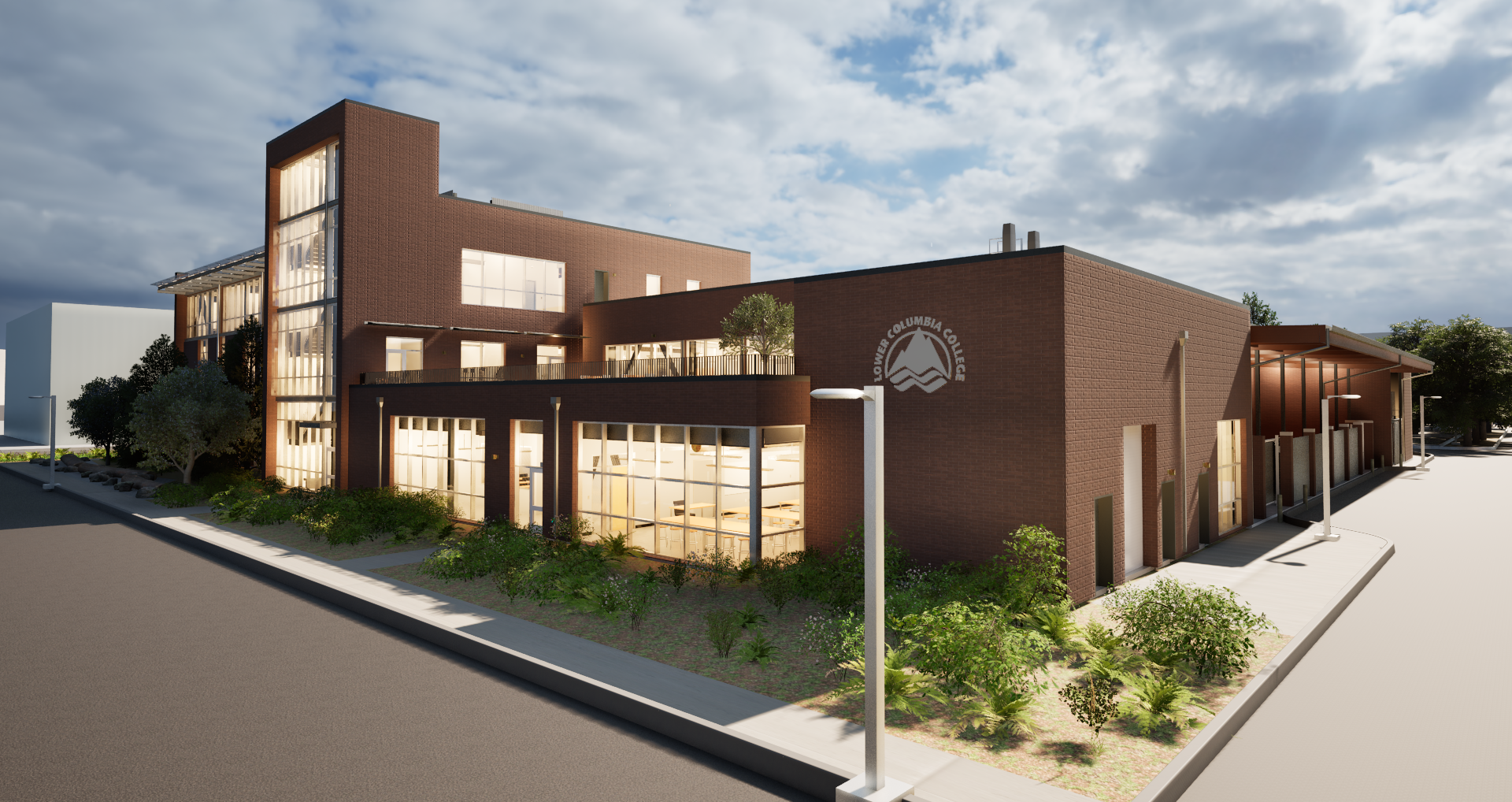 Lower Columbia College Vocational Building Maint Street side view Engineering Mock-up