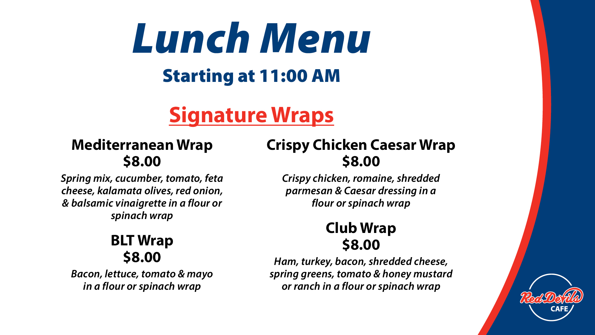 Lunch menu right