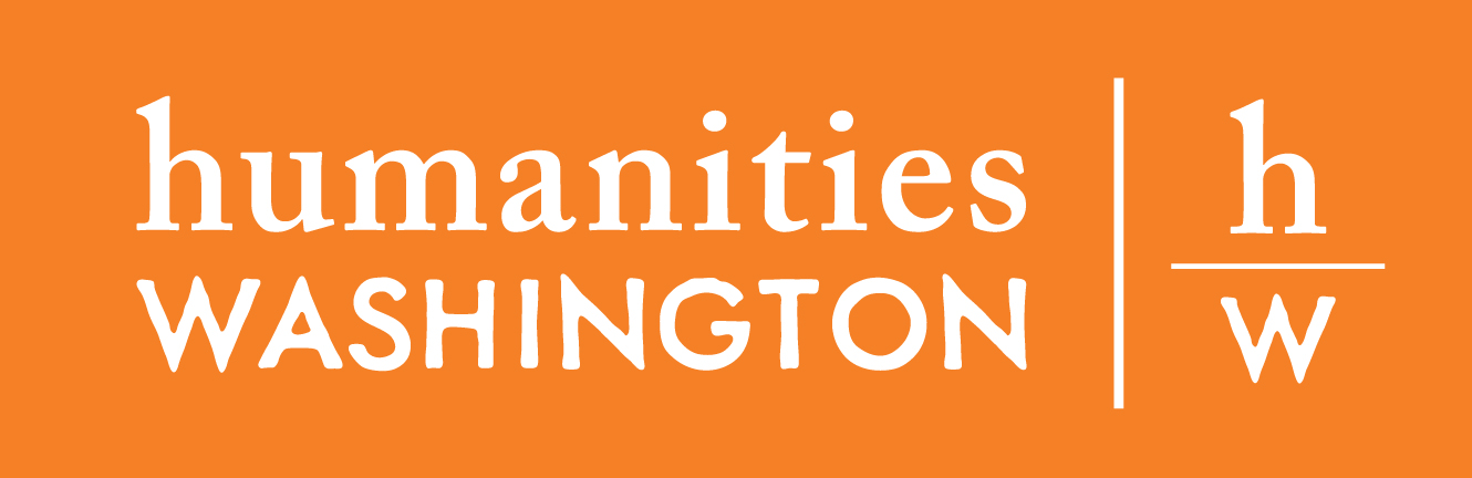 orange background with Humanities Washington logo