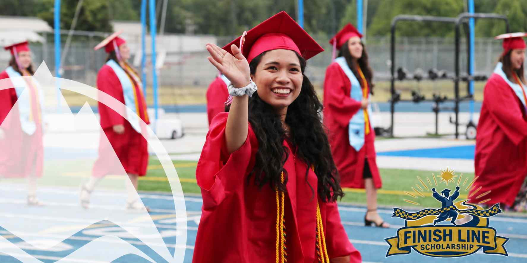 graduation image, with finish line scholarship