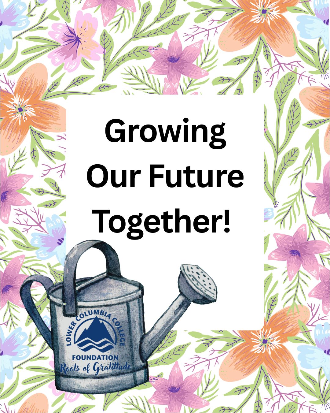 white background and purple flowers as the trim. Text says "From tiny seeds to vibrant blooms, your impact shows- thank you, we're blooming with appreciation"
