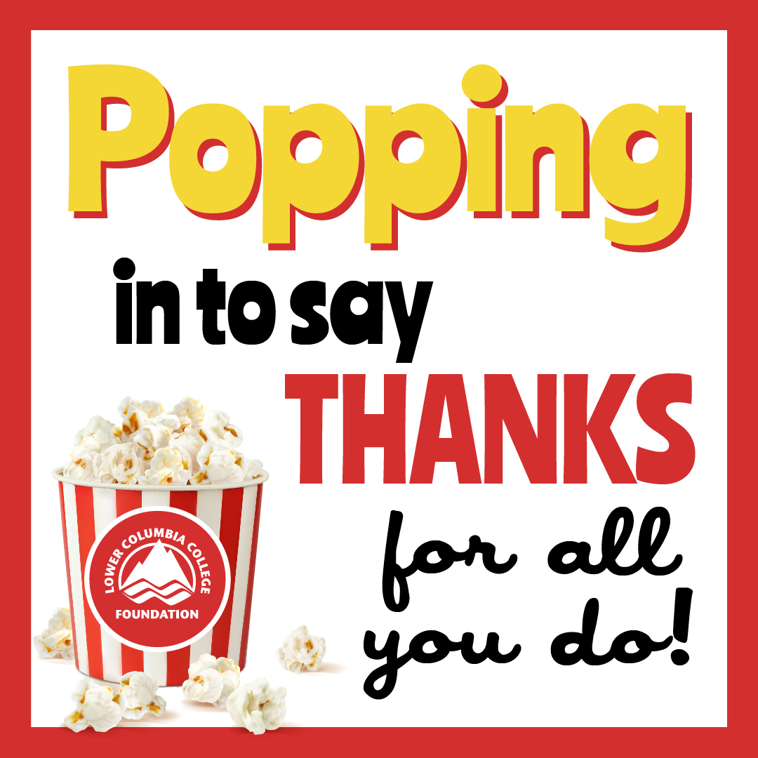 white background and red trim with bag of popcorn. text says "Popping in to say Thanks for all you do"