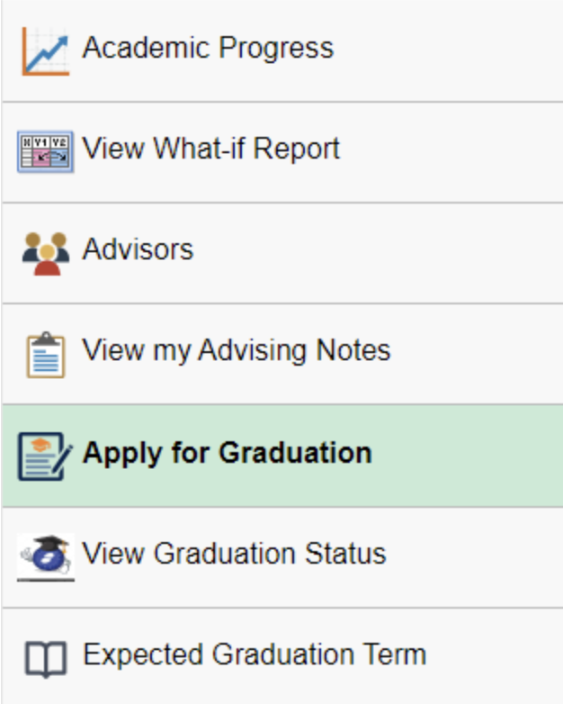 Academic Progress side menu with Apply for Graduation menu item highlighted.