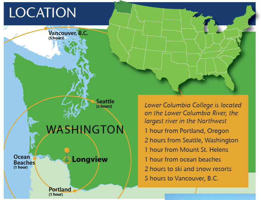 Washington state map with Longview Washington indicated