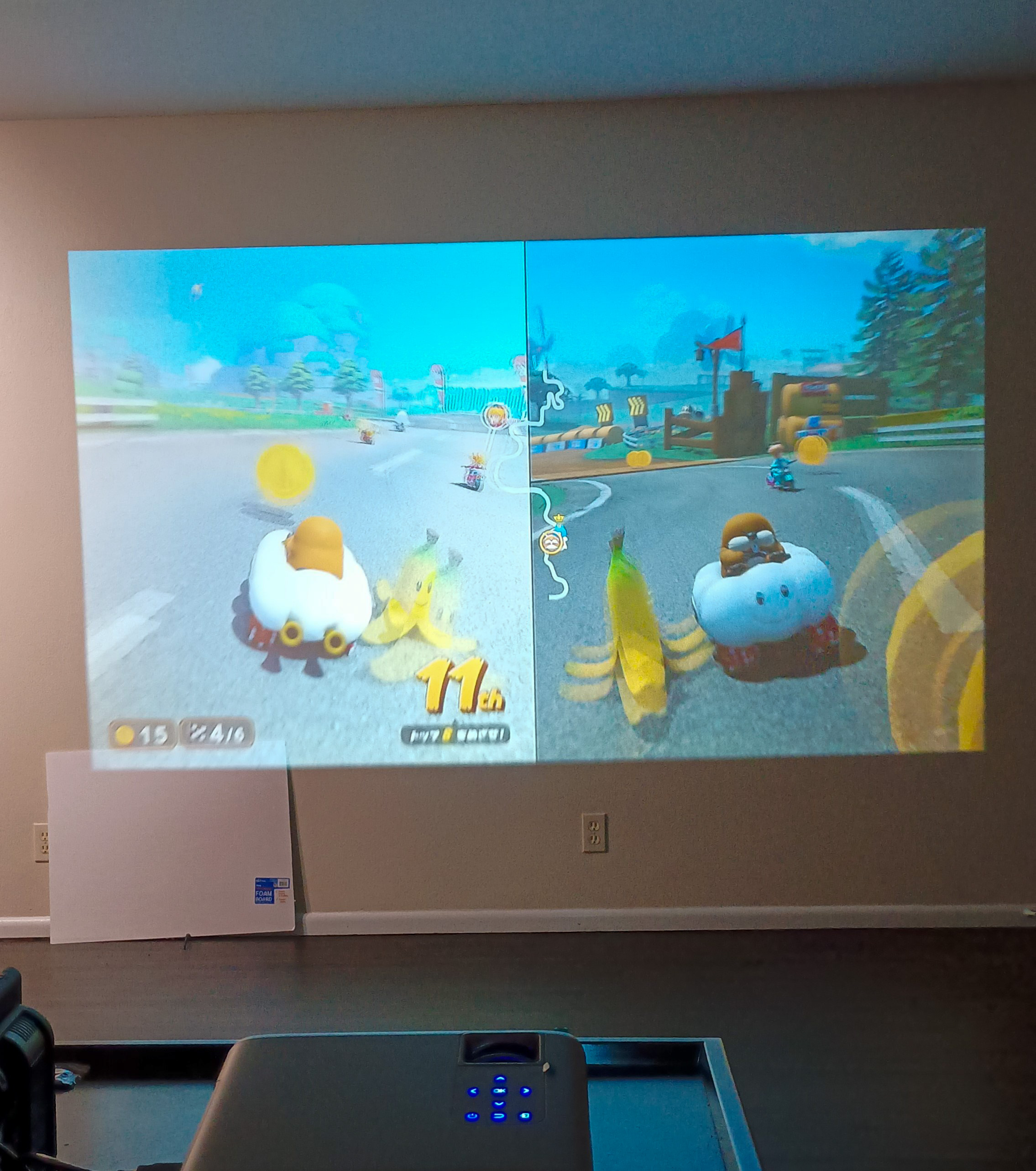 2 Player mario cart projected on a wall