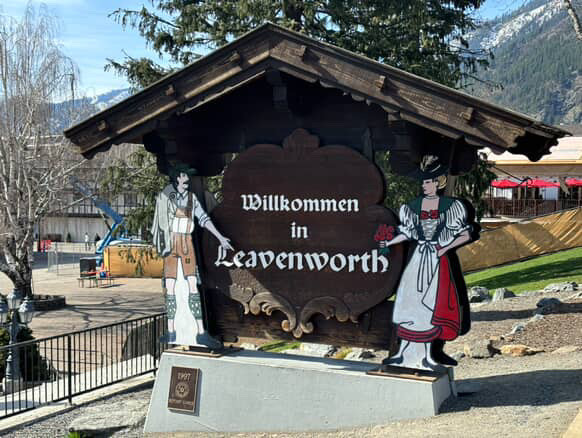 leavenworth signage on a sunny day
