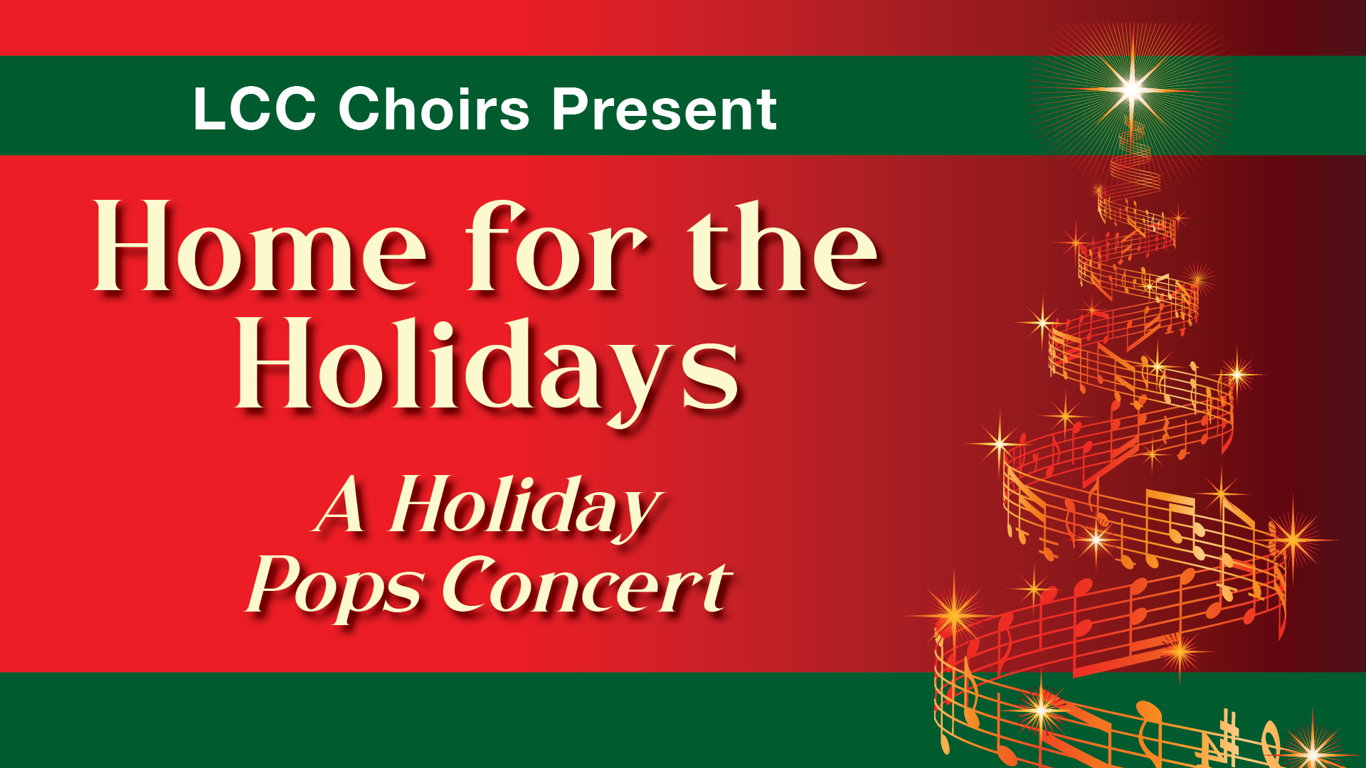 red banner with Fall choir presents home for the holidays december 1 at 7:30pm