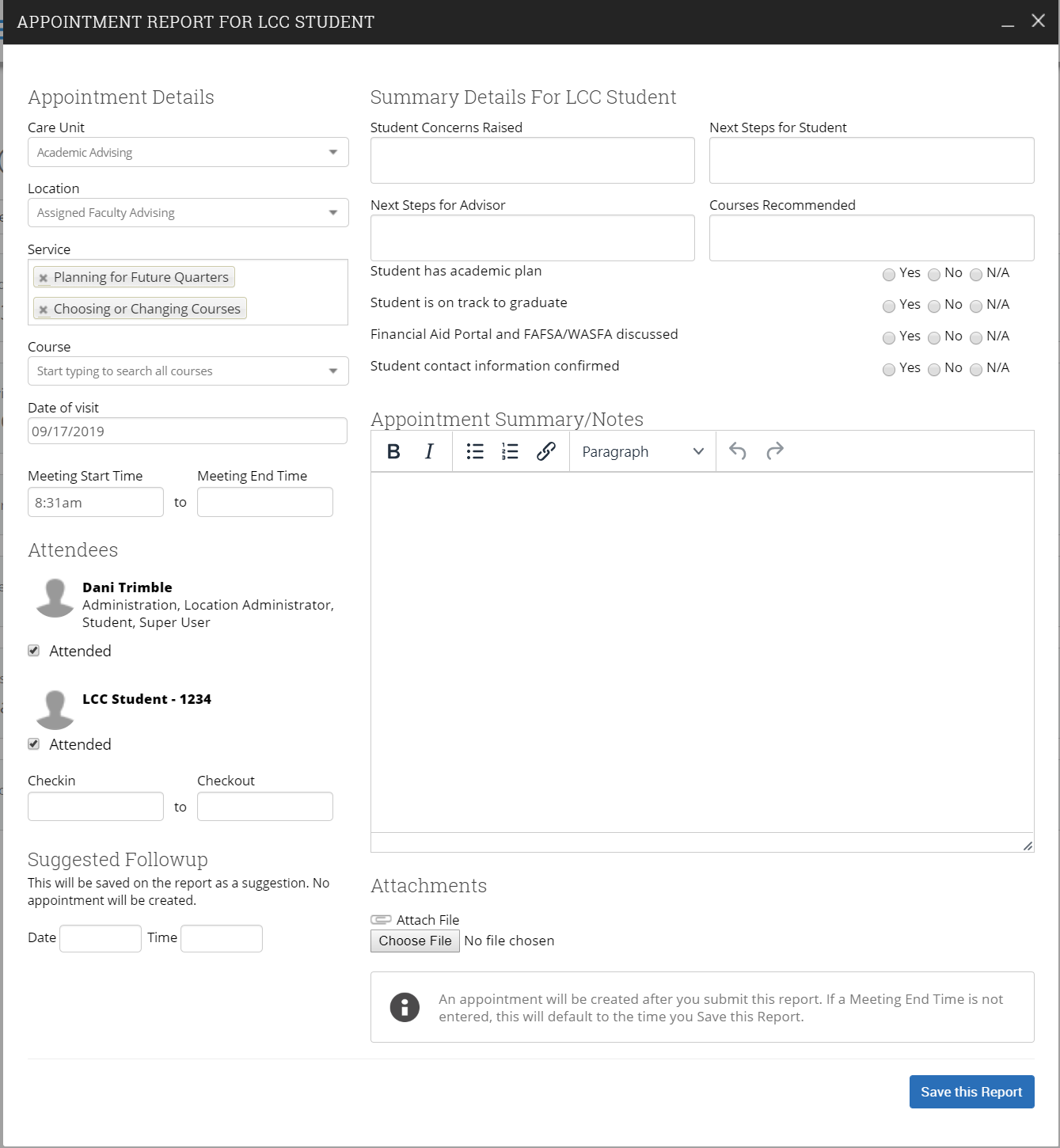 Appointment Report