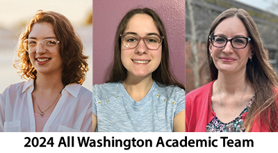 Micah Boursaw, Isha Sarah Snow, and Lillian Williams-Chambers, members of the 2024 All Washington Academic Team, were recognized at a ceremony in Lacey, WA on April 25, 2024.