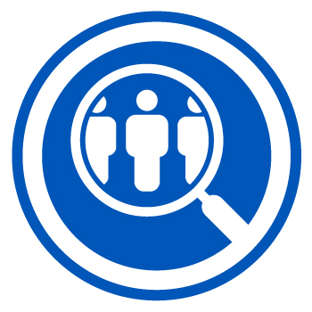 Social Science icon: A magnifying glass pointed at a group of people