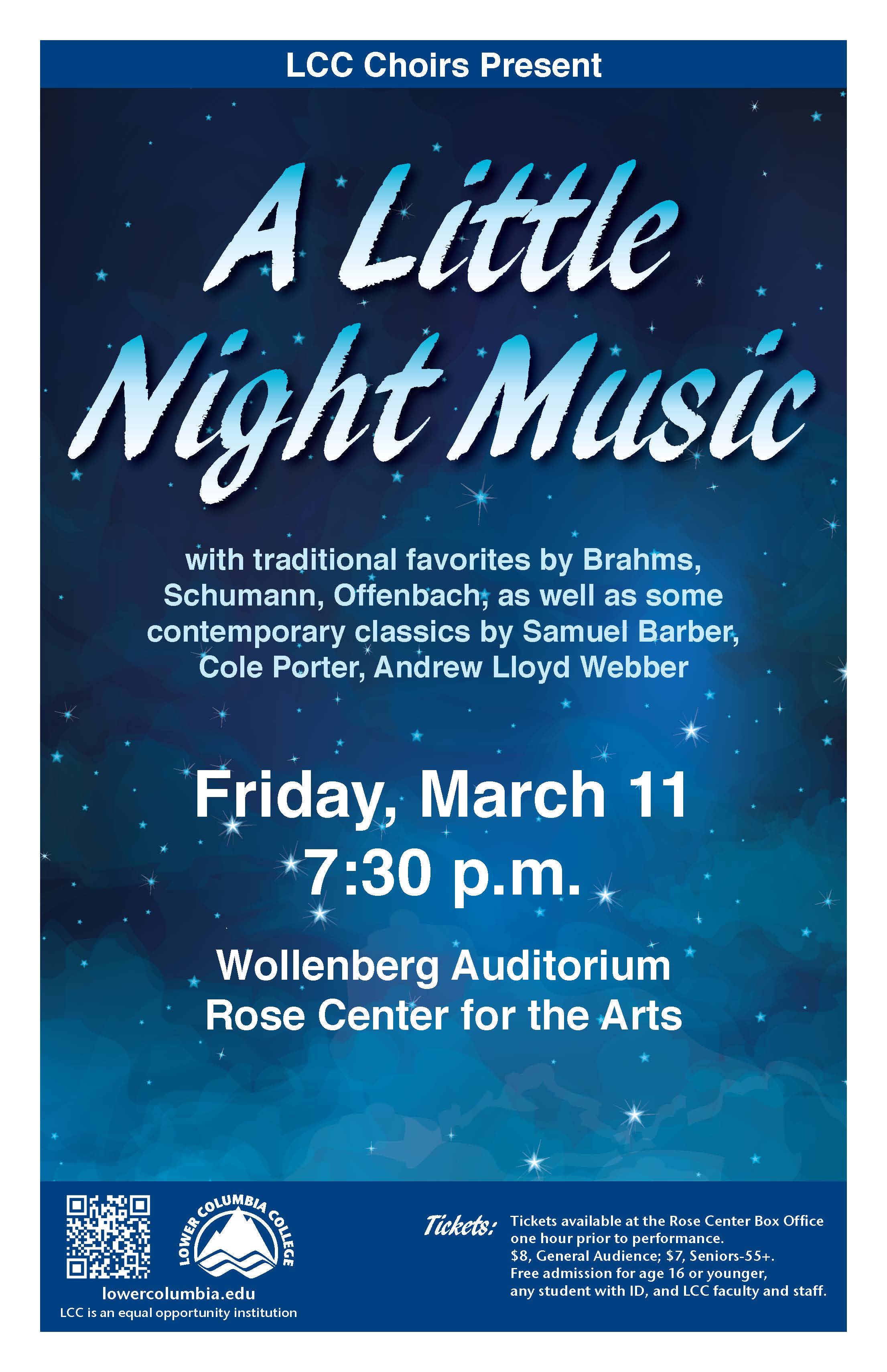 A Little Night Music concert poster depicting the night sky.