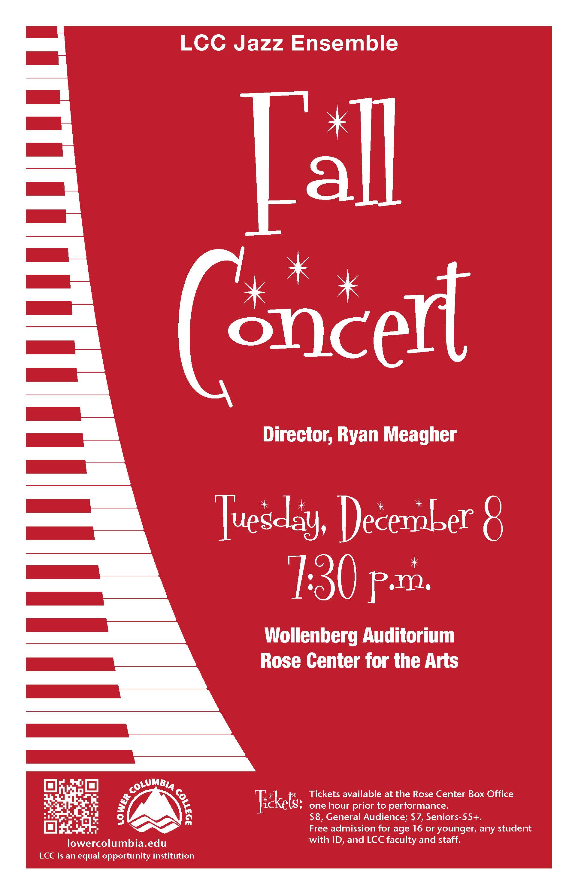 LCC Jazz Ensemble Fall Concert 2015 concert poster depicting piano keys.