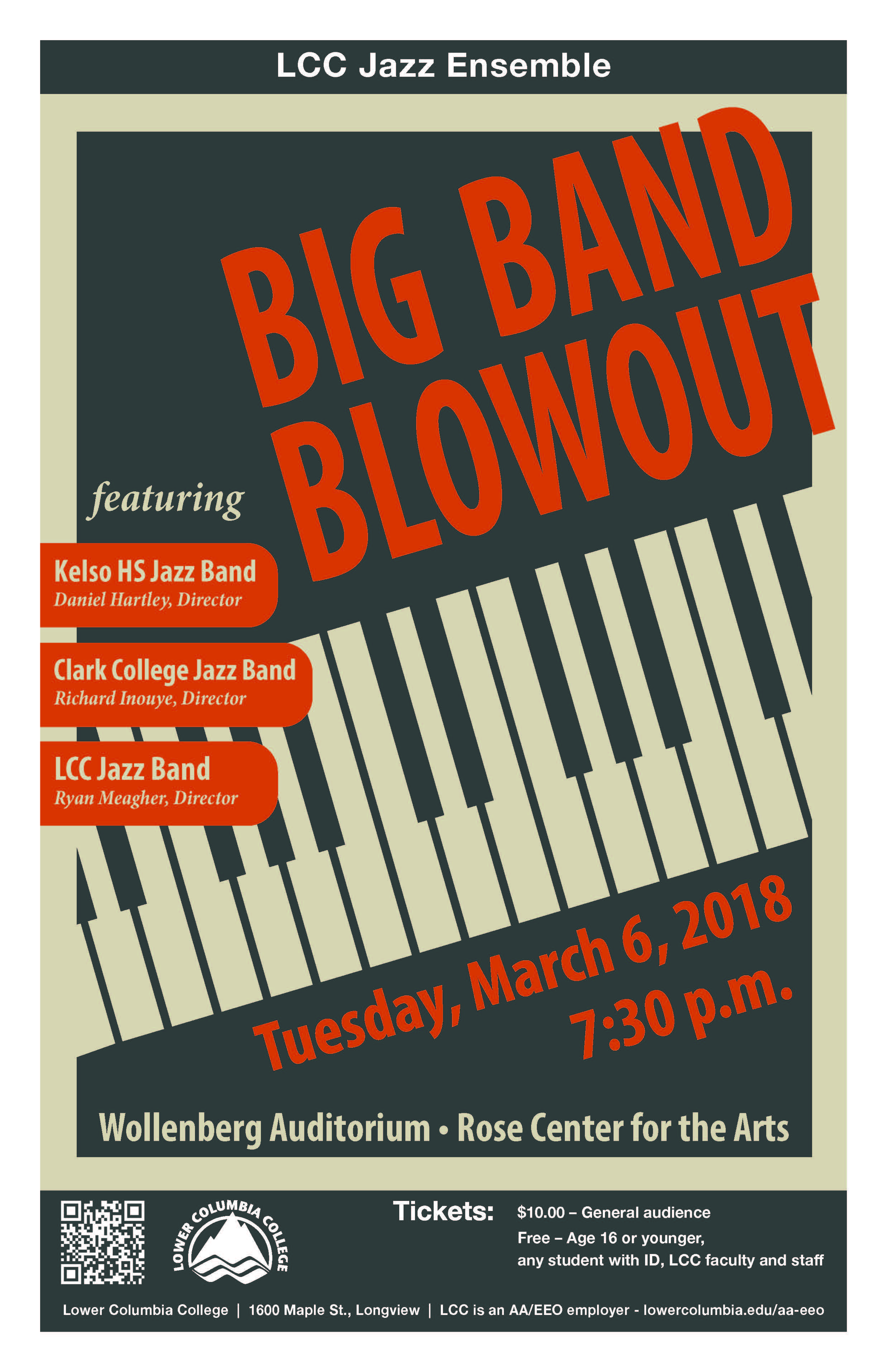 Big Band Blowout concert poster depicting piano keys.
