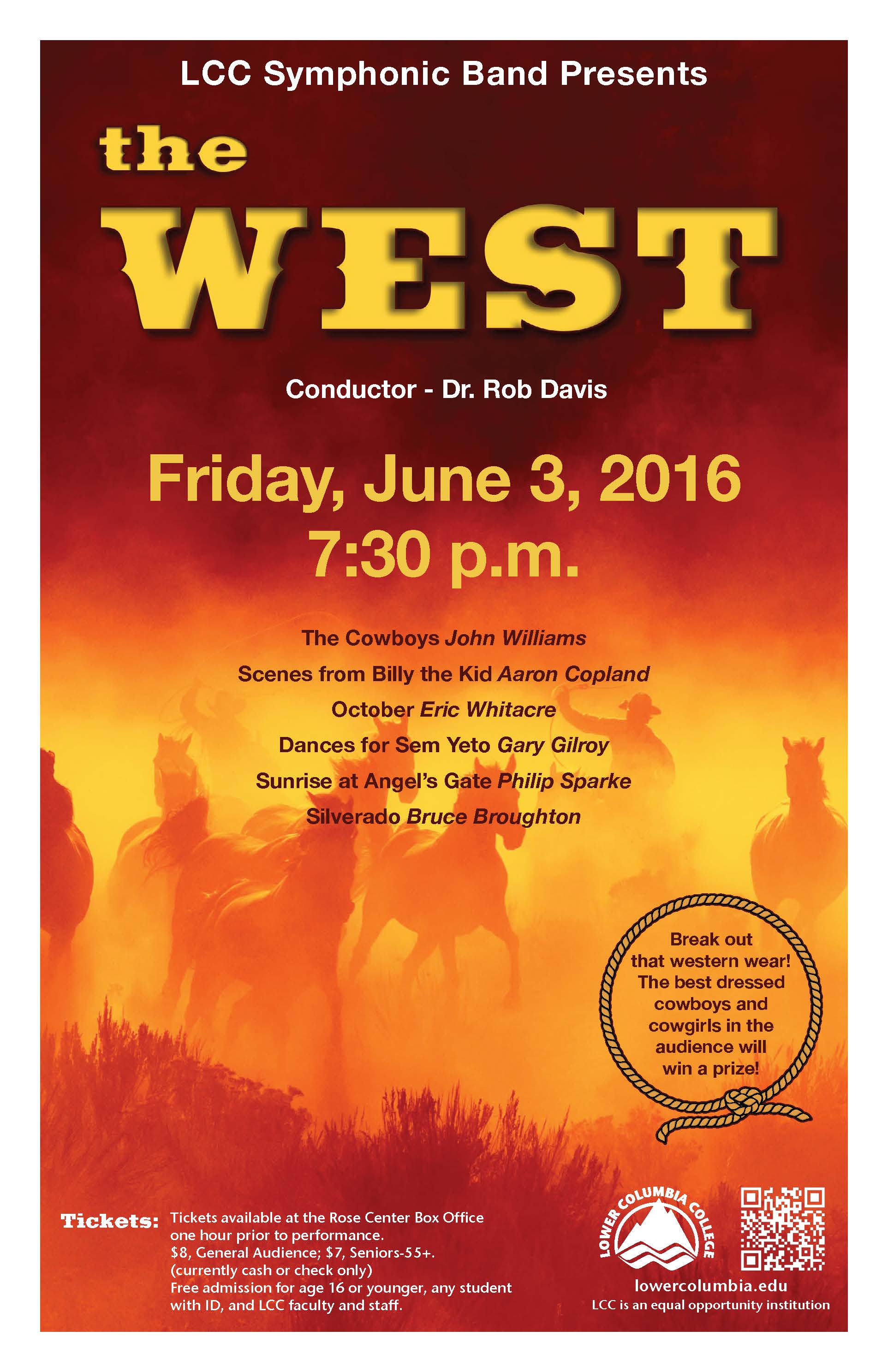 The West concert poster depicting cowboys swinging lassos and chasing wild horses.